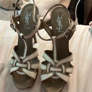 YVES SAINT LAURENT BEIGE TWO-TONE TRIBUTE HEELS